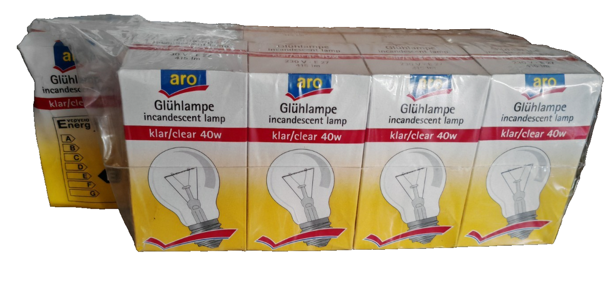 9x aro Glühlampe 40W E27 415lm Klar 230V klassische Glühbirne Restbestand HA34