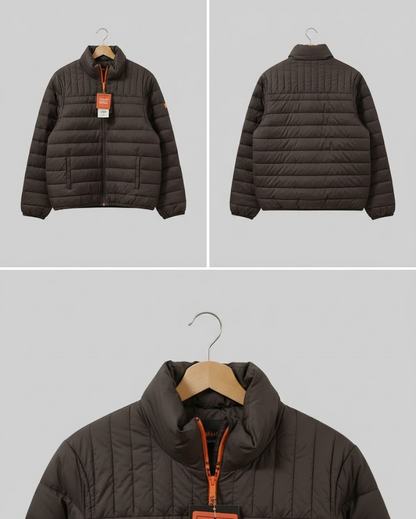 Strandfein Menswear Steppjacke Grau mit abnehmbarer Mütze Herren Jacke
