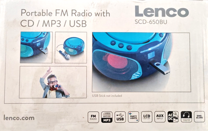Lenco SCD-650BU CD Player Radio Kinder Boombox USB Mikrofon Tragbar 6W Blau A6