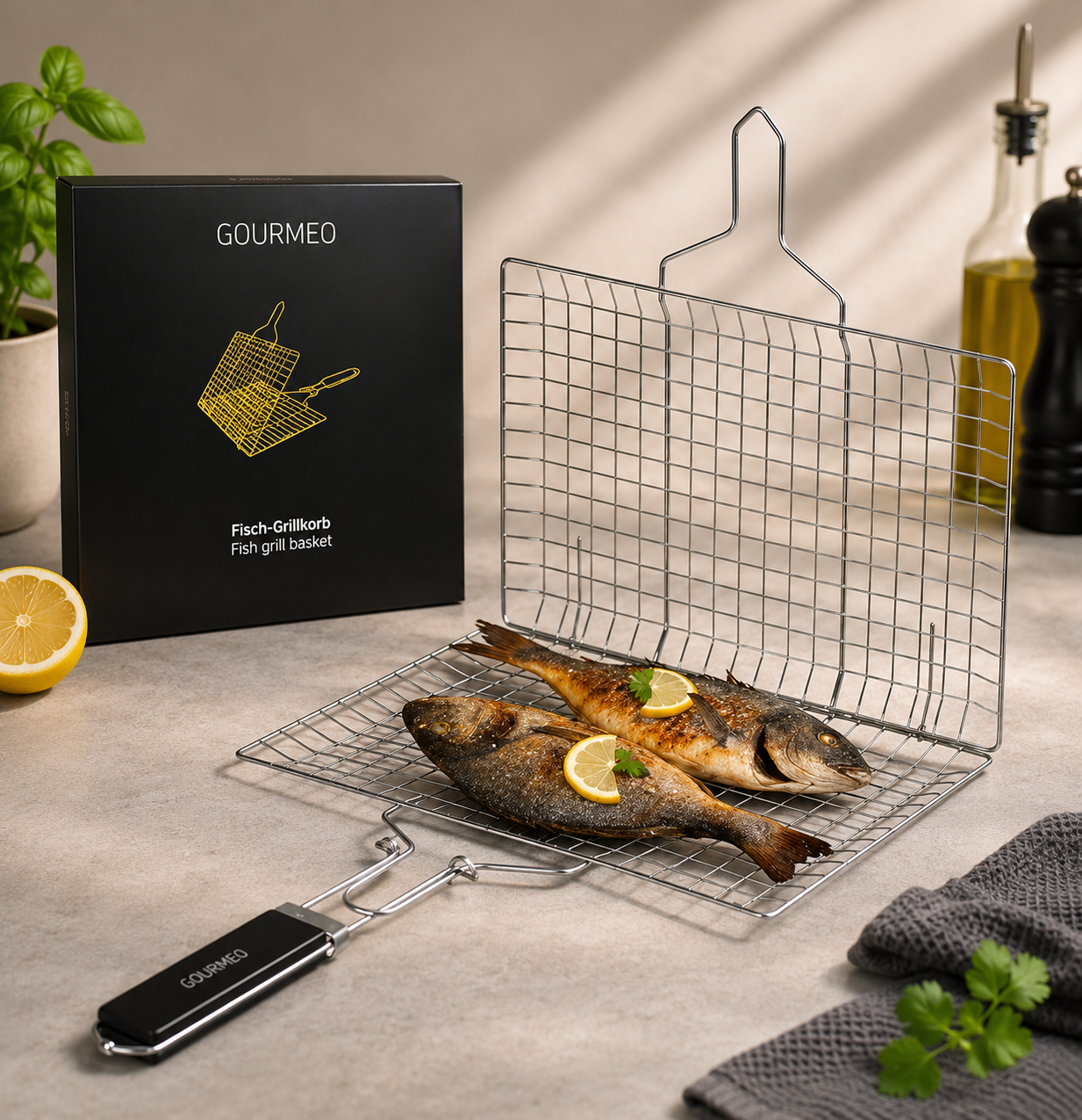 Gourmeo Fisch Grillkorb Edelstahl BBQ Grillkorb Fischhalter Gemüse Fleisch B3