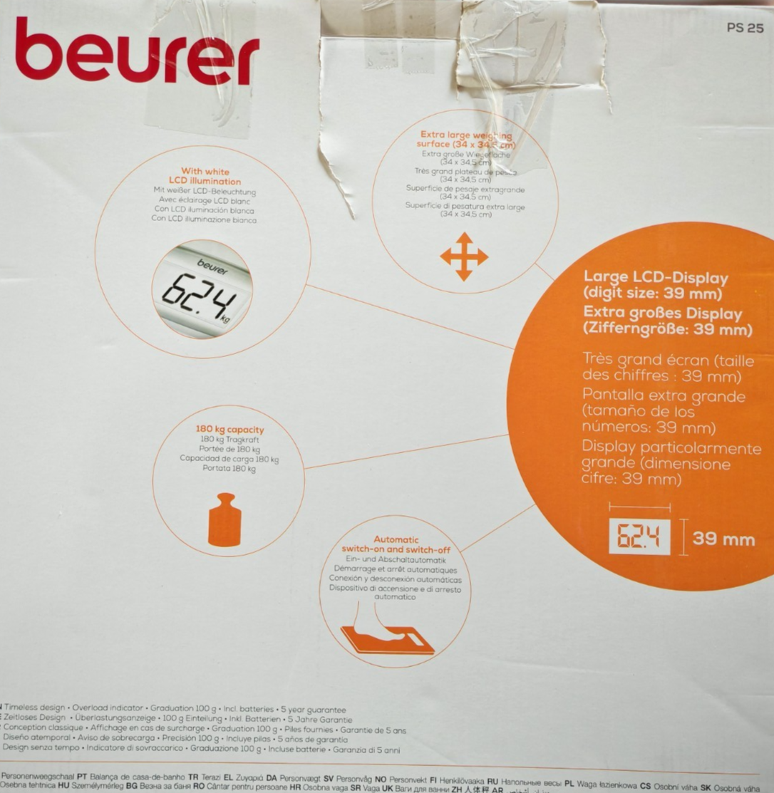 Beurer PS25 Personenwaage Digitalwaage Körperwaage Badezimmer Waage Weiß C04