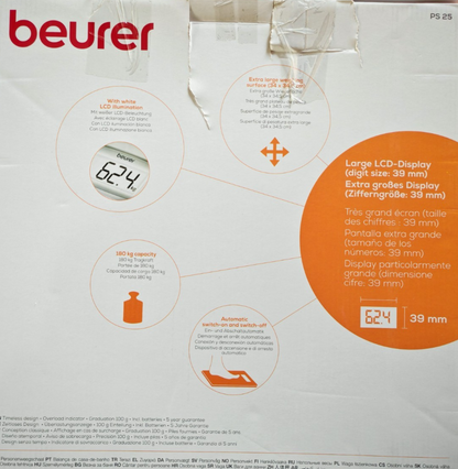 Beurer PS25 Personenwaage Digitalwaage Körperwaage Badezimmer Waage Weiß C04