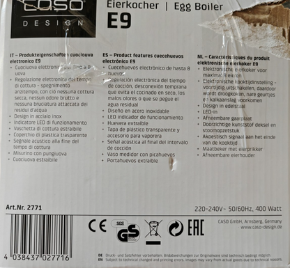 CASO E9 Eierkocher für 8 Eier Edelstahl Pochierer Eipicker Messbecher Signal C6