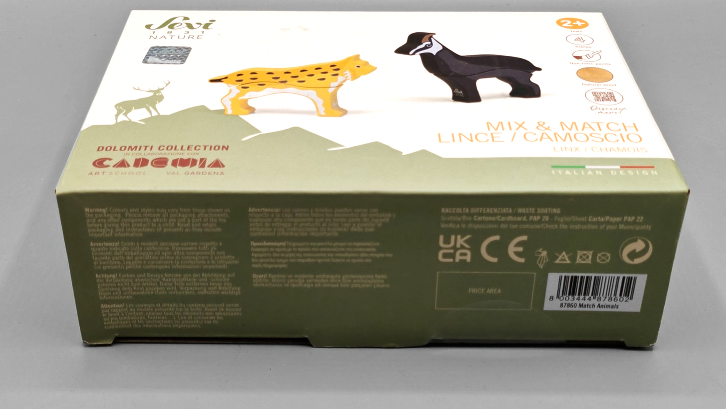 Trudi Mix o Match Animali Dolomiti Lince Camoscio Sevi Holzspielzeug 23x6x15,5cm