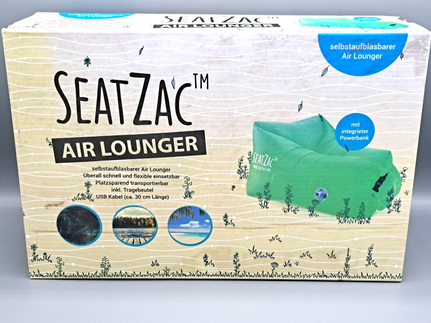 SeatZac Air Lounger Luftsofa Sitzsack selbstaufblasbar + Powerbank