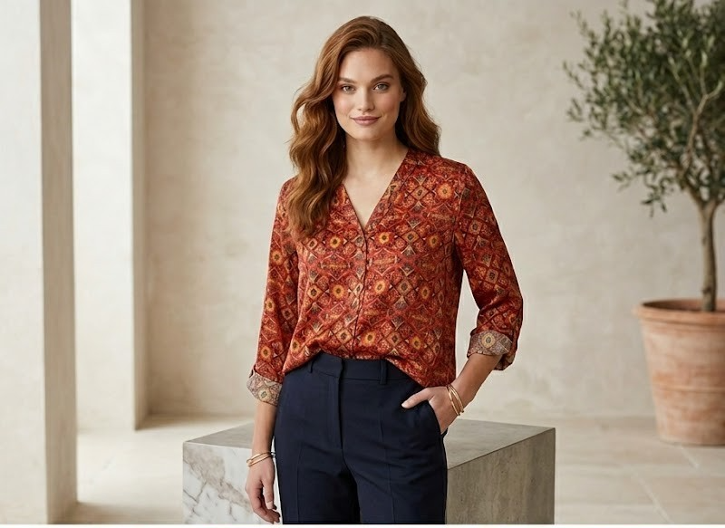 Souls by Eywasouls Bluse 1/1 Arm Terracotta Gemustert Damen