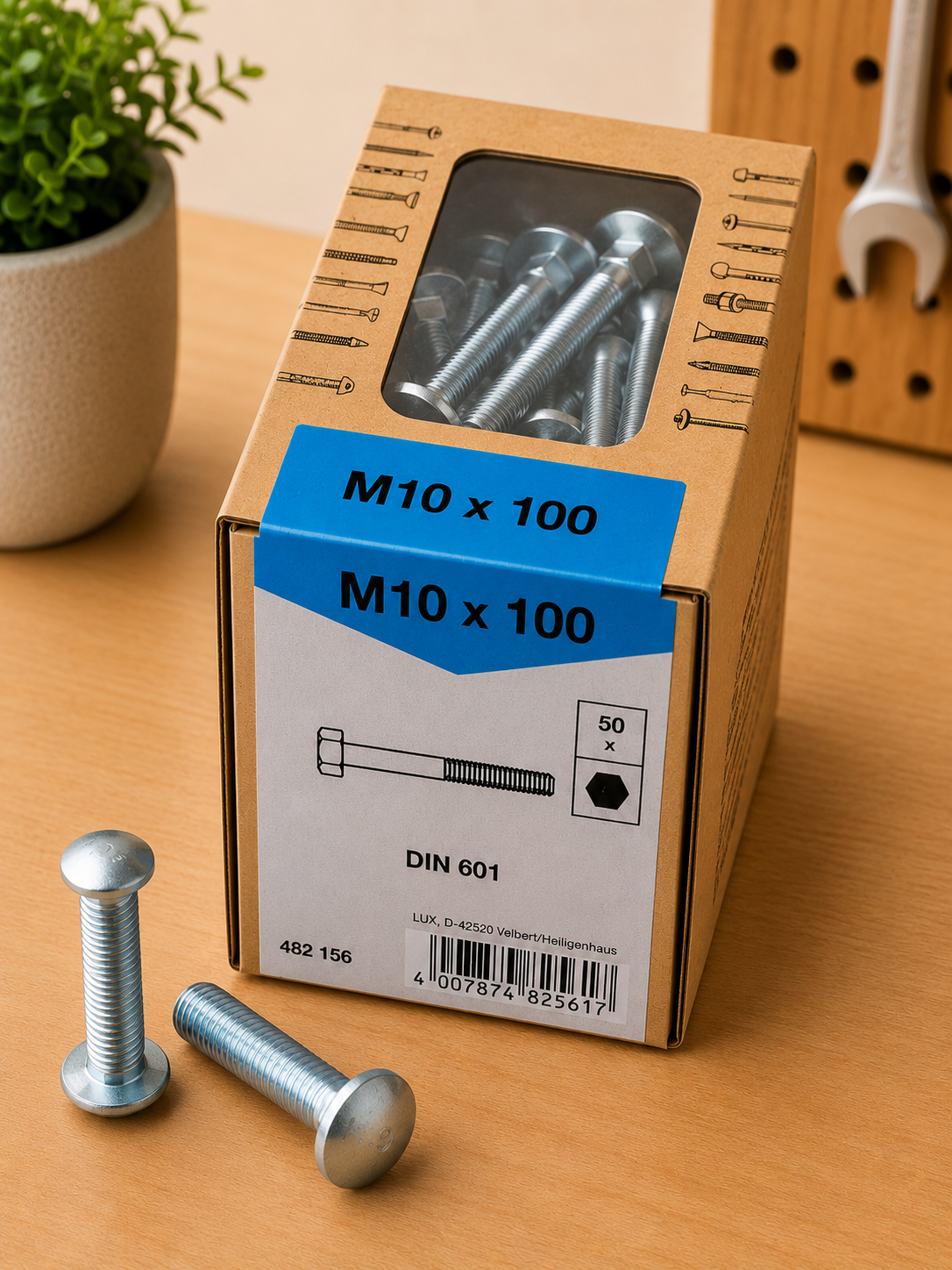 Lux Schlossschrauben verzinkt M10x100mm 50x Sechskant metrisch Gewinde
