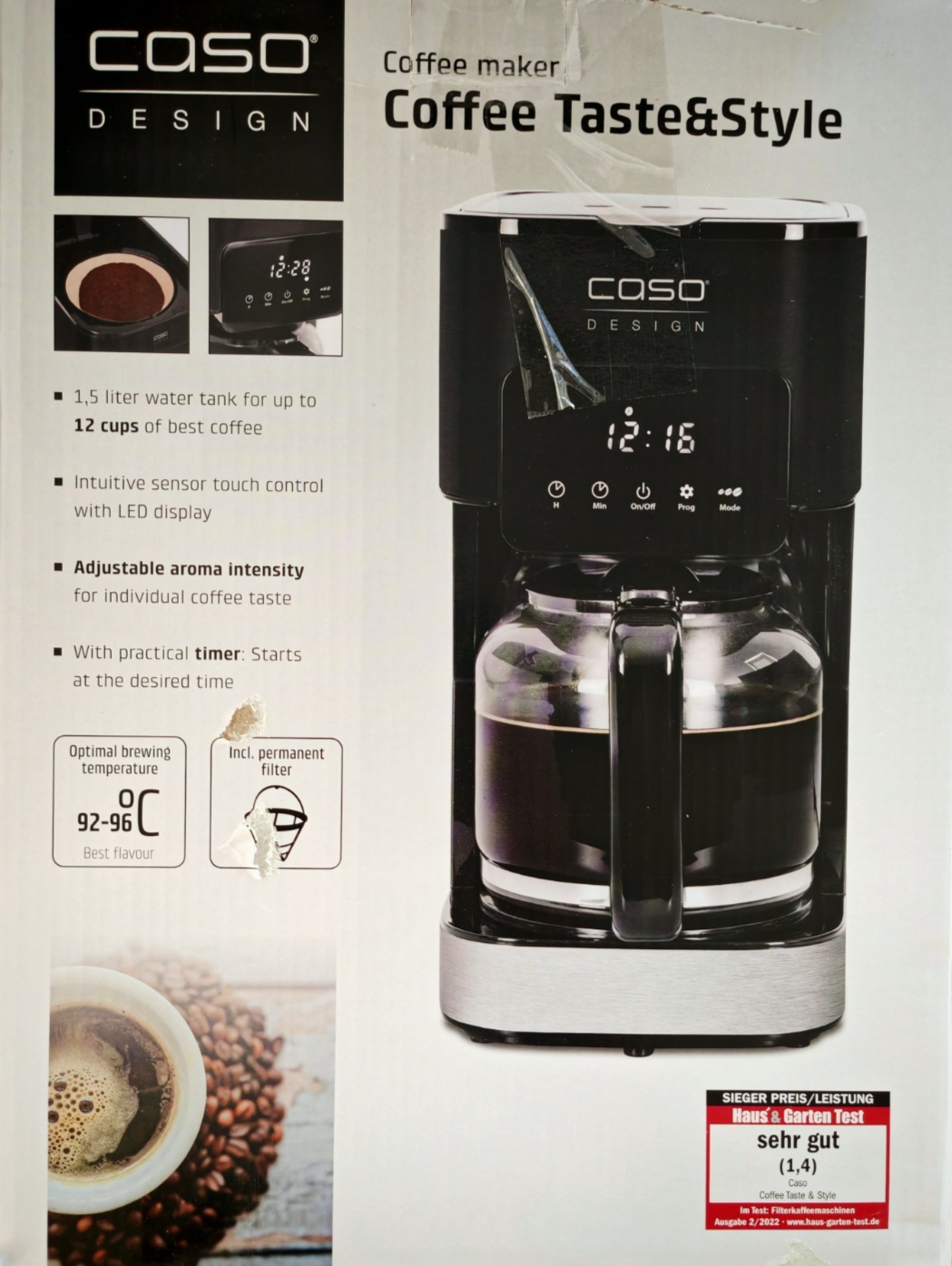 Caso 1846 Filterkaffeemaschine Glaskanne 12 Tassen Timer Aromawahl 1000W C03