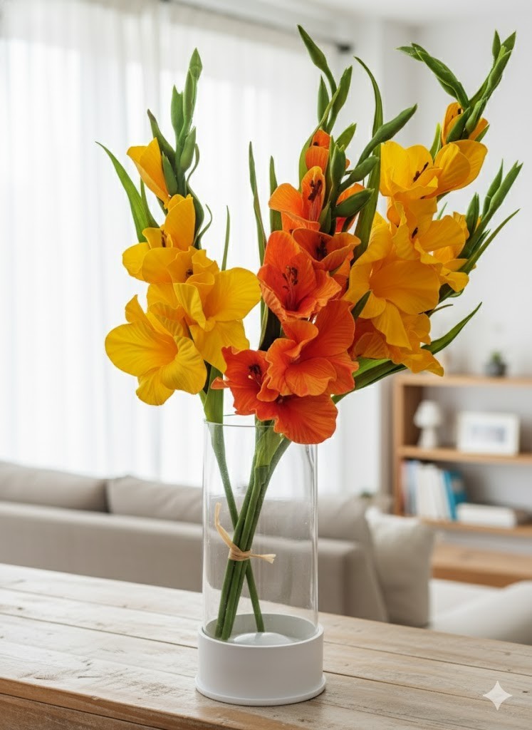 LUMIDA Flora Gladiolen Gelb/Orange | LED Kunstblumen in Glasvase | Deko