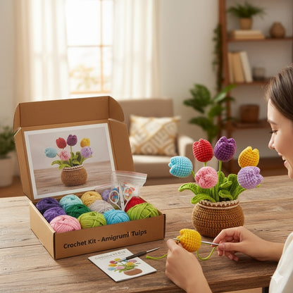Häkelset Blumen 26-teilig DIY Amigurumi Tulpen Häkeln Bastelset Geschenk D9