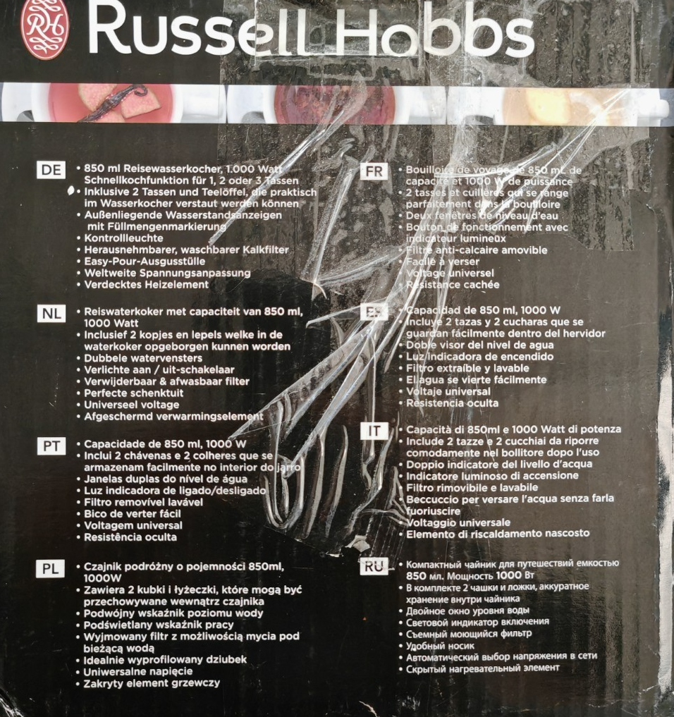 Russell Hobbs Reisewasserkocher 0,85L 1000W 2 Tassen Camping Weiß B8
