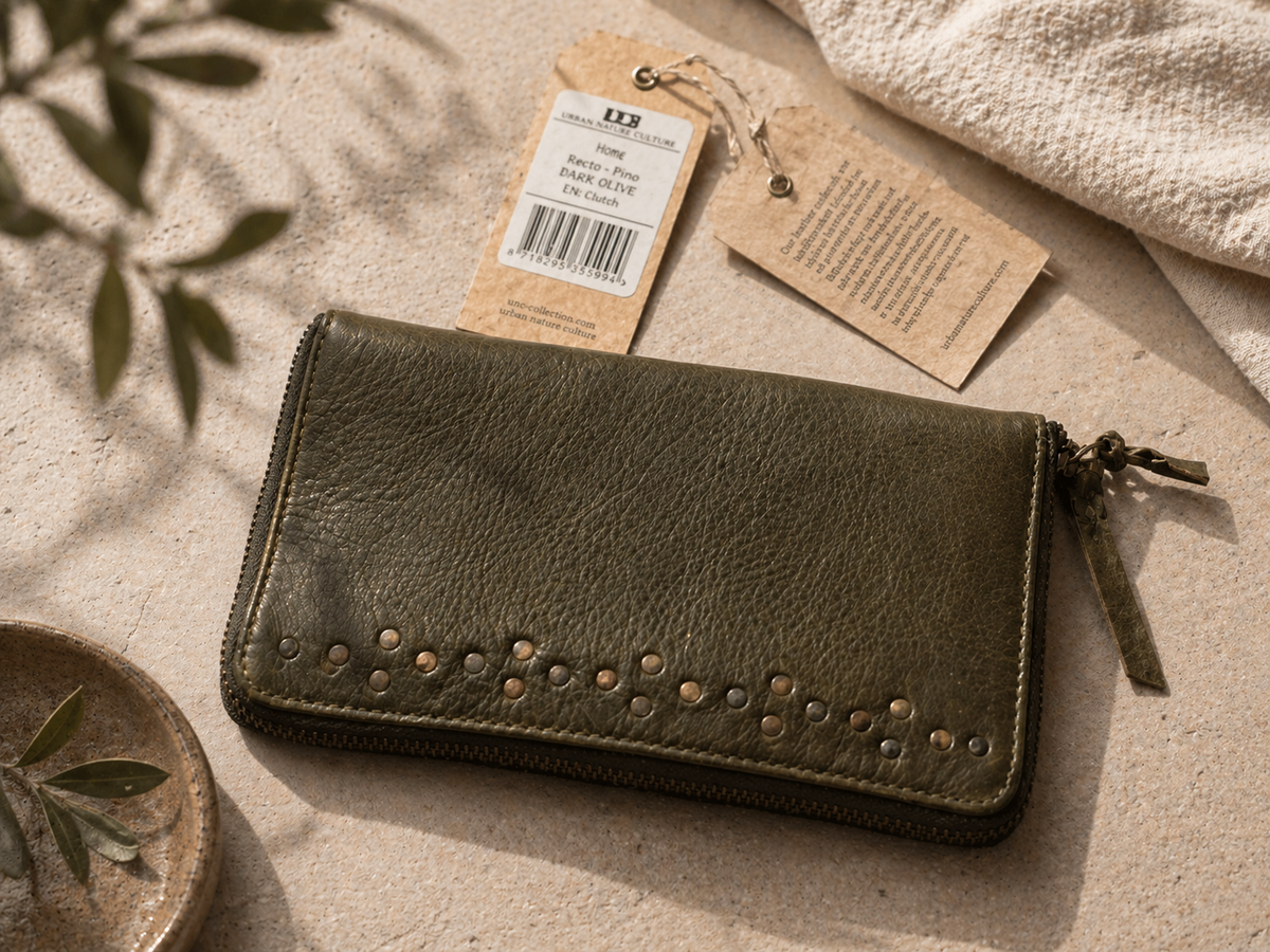 Desiderius Mons Nora Damen Geldbörse Dark Olive Echtleder Portemonnaie Nieten H2