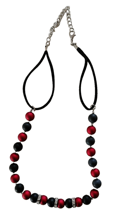 Halskette Damen Rot Schwarz Perlenkette Strass Silberfarben Modeschmuck G3