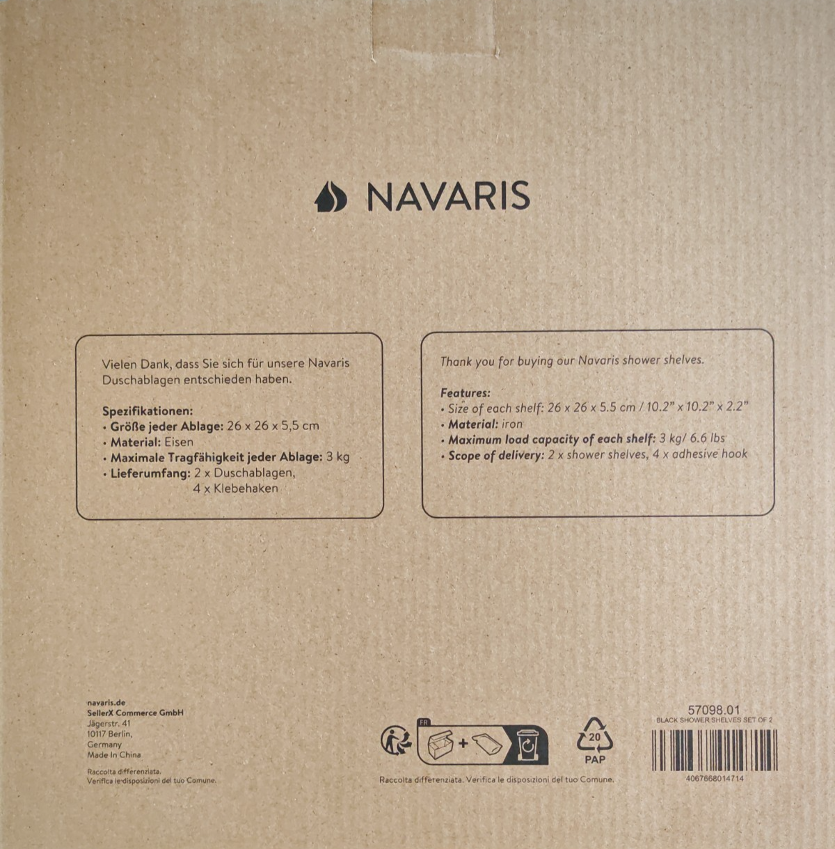 Navaris Duschablage 2er Set ohne Bohren Eckregal Badregal Metall Schwarz E-06