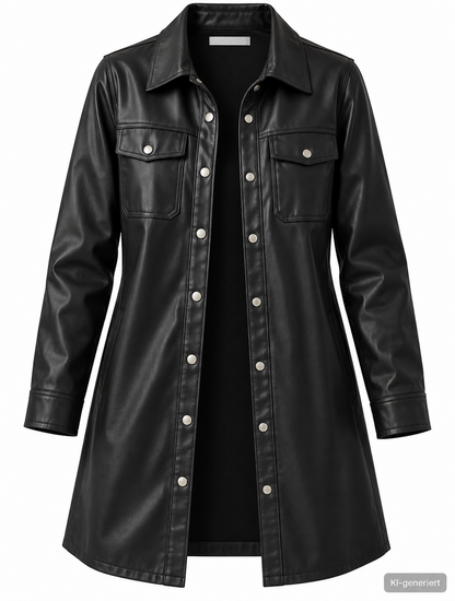 ICONIC Marina Hoermanseder Damen Jacke Gr. 40 Schwarz Lederoptik Longjacke D3