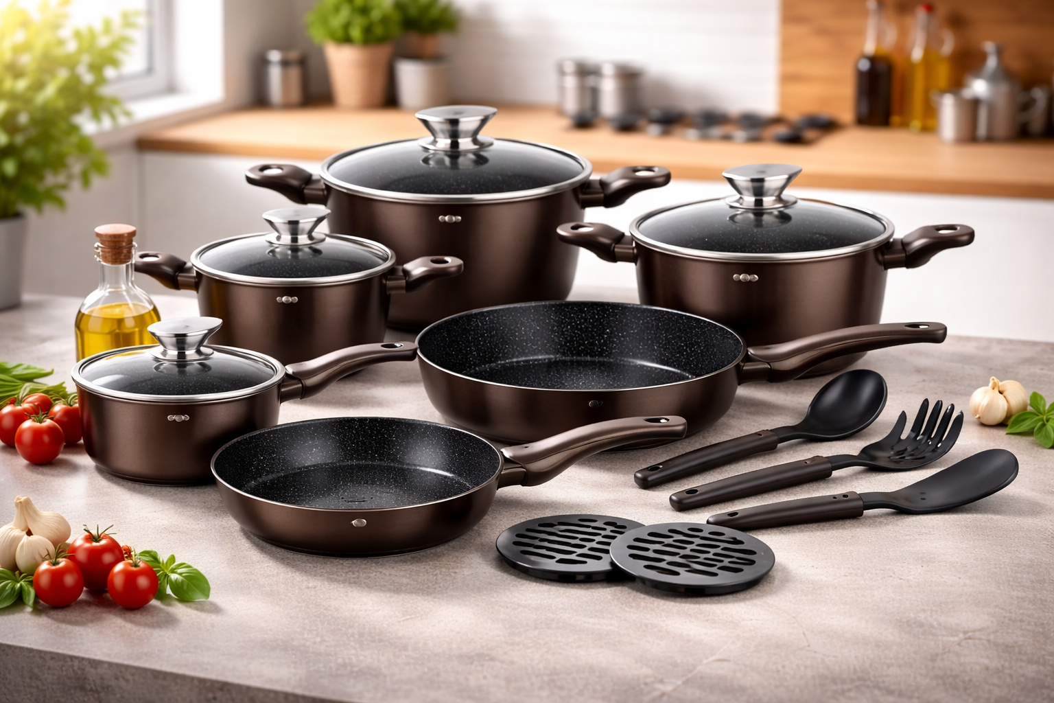 DMS TSM4015CM Kochgeschirr Set 15-tlg. – Für alle Herdarten Töpfe Pfannen