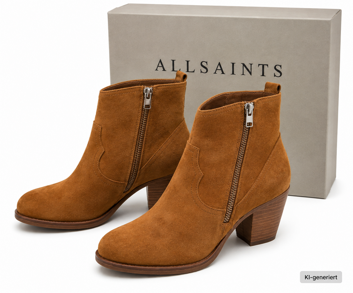 AllSaints Rolene Stiefeletten Damen – Wildleder Braun Gr. 39