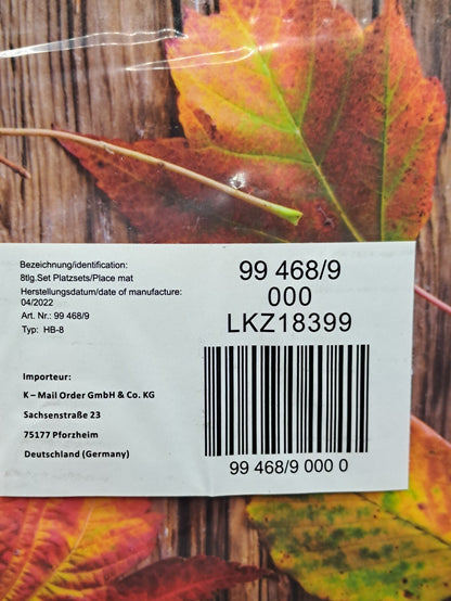8-tlg. Platzset Tischset Abwischbar 4 Teller 4 Gläser Platzdeckchen Untersetzer