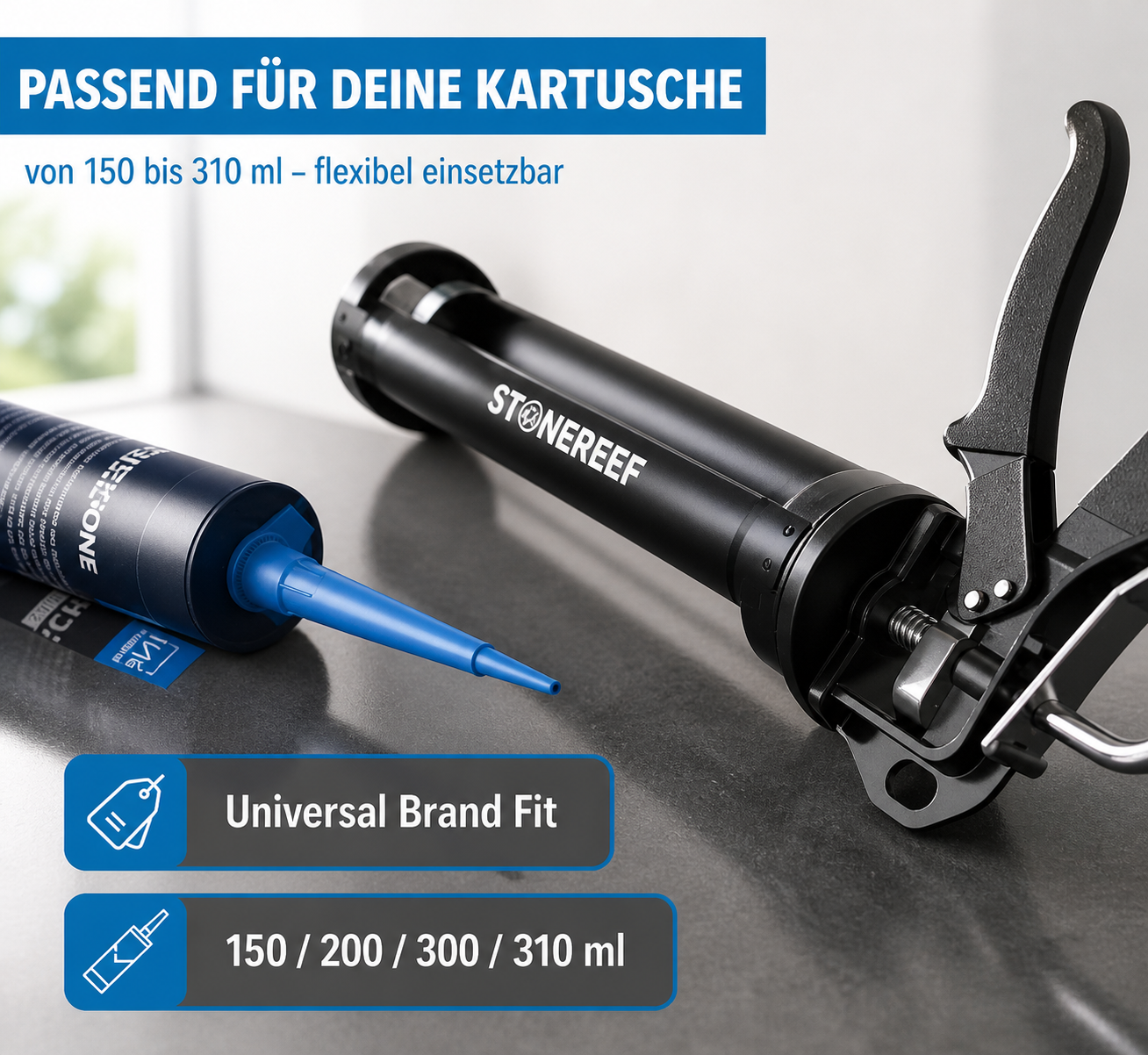 Kartuschenpistole 9 Zoll Set inkl 5 Fugenglätter Silikonpresse Metall