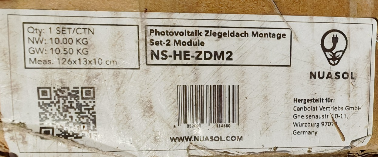 NuaSol Photovoltaik Ziegeldach Montage Set für 2 Module