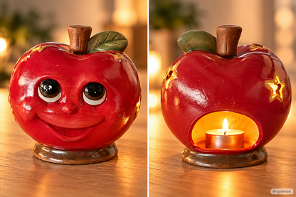 Windlicht Apfel Rot mit Gesicht 14 cm Teelichthalter Deko Herbst Weihnachten C1