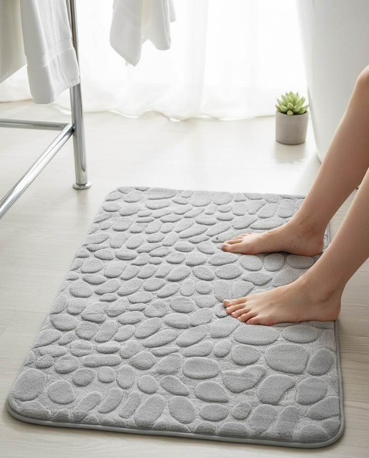 HOME CREATION Badteppich 60x100cm Grau Steinoptik 3D Struktur Badematte D9