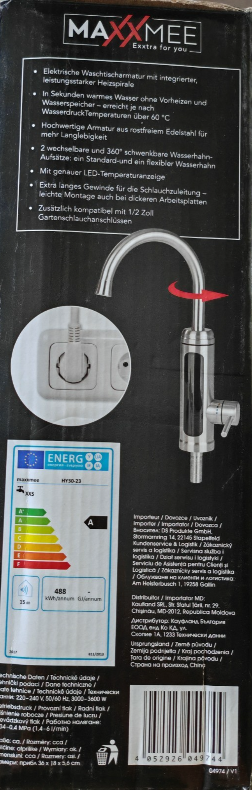 MAXXMEE Elektrische Edelstahl Armatur Wasserhahn Durchlauferhitzer Display B5