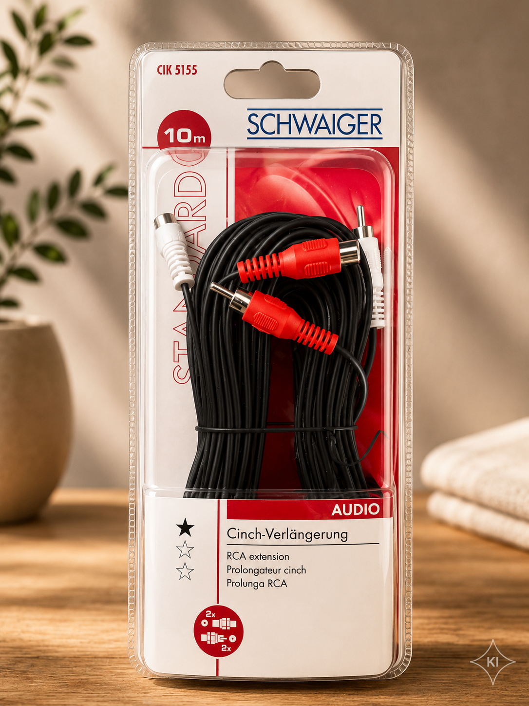 Schwaiger CIK 5155 Cinch Verlängerung 10m RCA Audiokabel Stereo Kabel HiFi