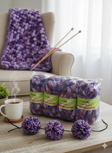 Viva Fashion Pon-Pon Wolle 8x50g, 25m, 100% Polyester, Mix Set
