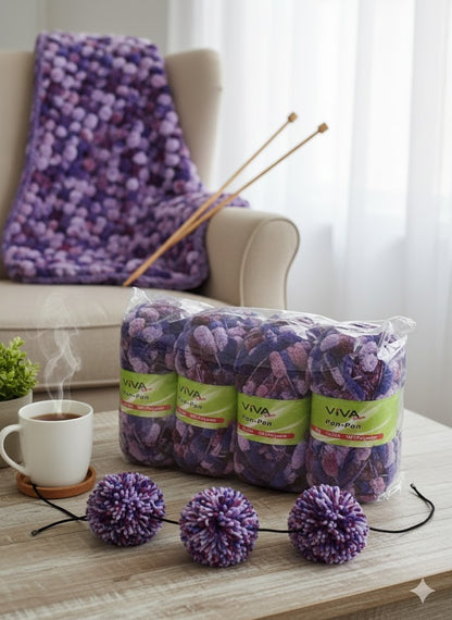 Viva Fashion Pon-Pon Wolle 8x50g, 25m, 100% Polyester, Mix Set