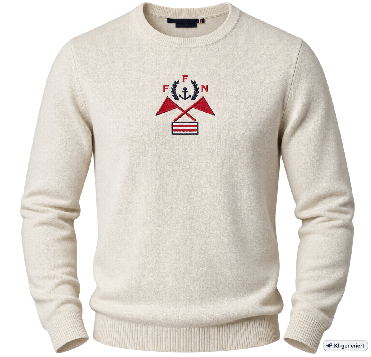 Strandfein Menswear Herren Pullover Gr. L Offwhite Rundhals Strick Anker D2