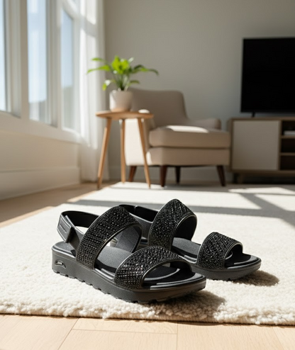 SKECHERS Damen-Sandale Arch Fit Footsteps Strass Schwarz Gr. 39 ✅