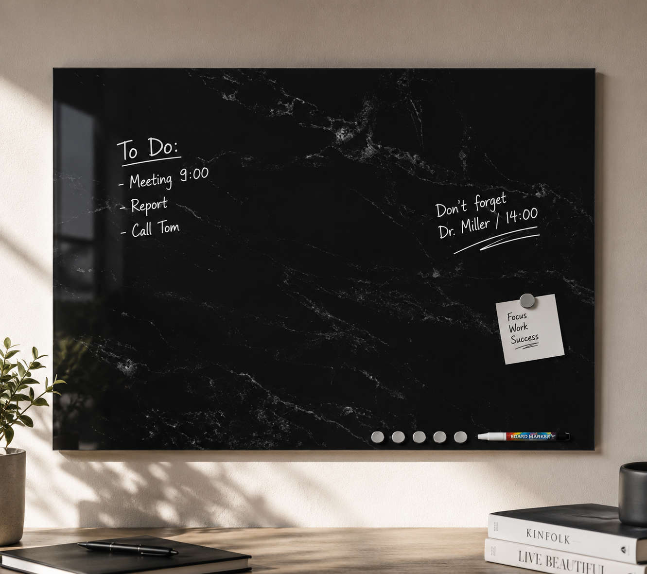 Navaris Magnettafel 70x50cm Memoboard Magnetboard Marmor Schwarz Büro Plan HA13