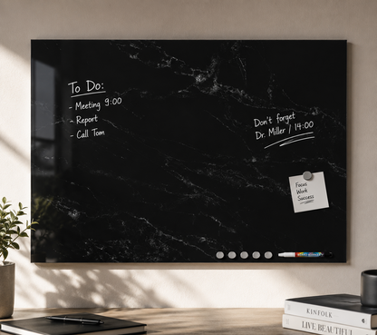 Navaris Magnettafel 70x50cm Memoboard Magnetboard Marmor Schwarz Büro Plan HA13