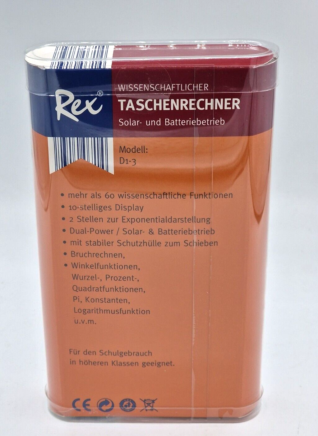 Rex Taschenrechner wissenschaftlich Solar Batterie Schulrechner Uni rot
