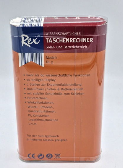 Rex Taschenrechner wissenschaftlich Solar Batterie Schulrechner Uni rot