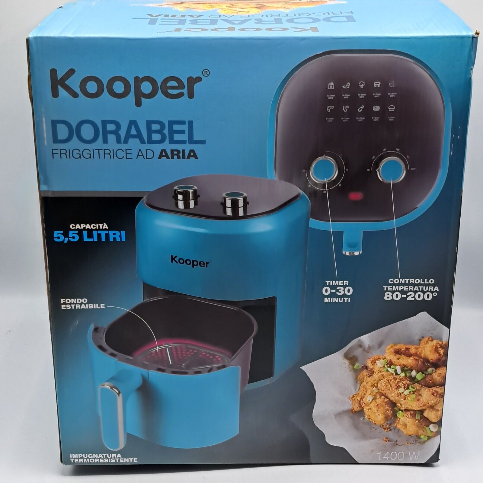 Heißluftfritteuse 1400W Blau Kooper, Neu, Italienisches Markenprodukt