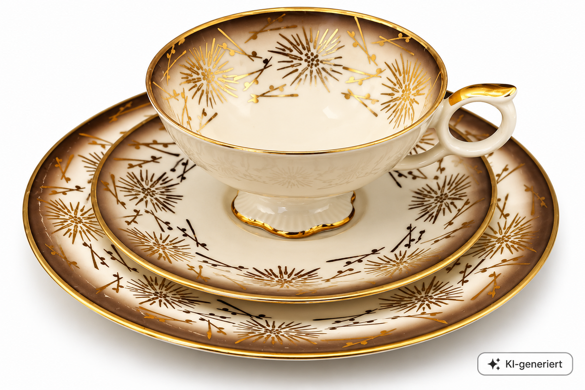 Bavaria Elfenbein Porzellan Sammeltasse 3-teilig Golddekor Vintage Gedeck