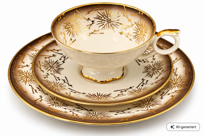 Bavaria Elfenbein Porzellan Sammeltasse 3-teilig Golddekor Vintage Gedeck