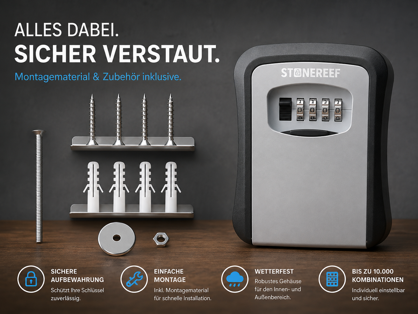 Stonereef Schlüsselbox Wetterfest Zahlencode Schlüsselsafe Key Safe bis 5 A4