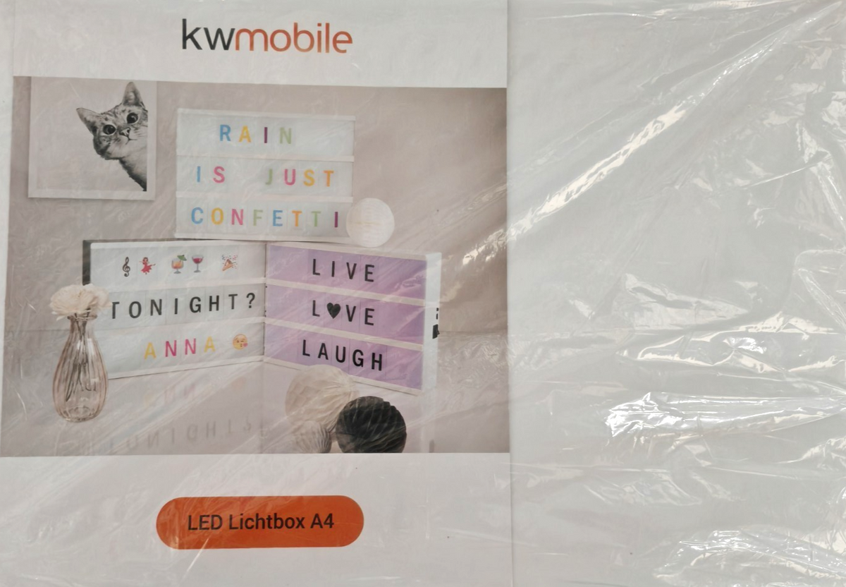 kwmobile LED Lichtbox A4 Weiß 126 Buchstaben Emojis Farbwechsel Leuchtbox E2