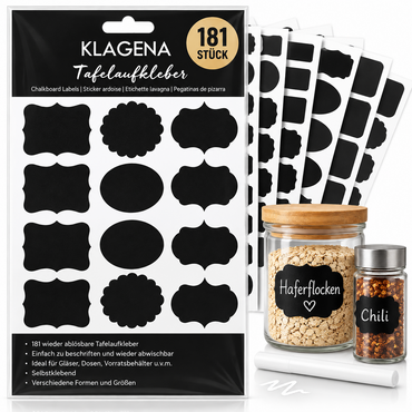 KLAGENA 181 Tafelaufkleber Etiketten Kreideetiketten + Kreidestift Schwarz HA13