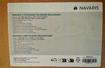 Navaris Rollwagen klappbar 3 Etagen Servierwagen Rollenwagen Regal Grau A-01