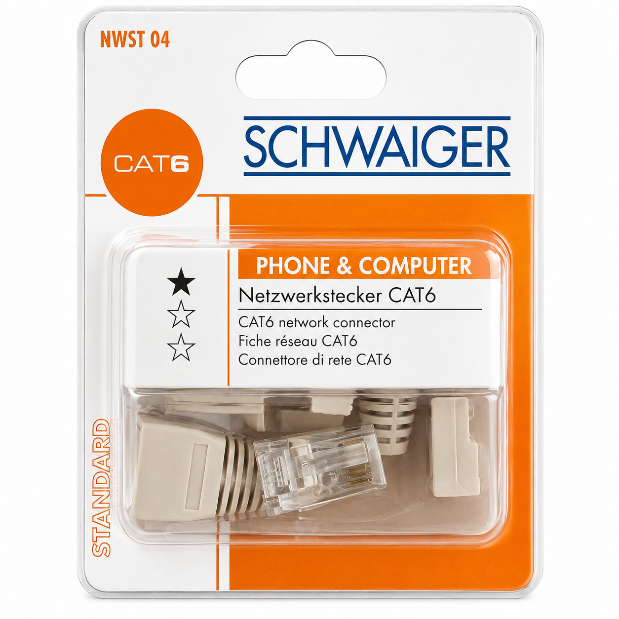 Schwaiger CAT6 Netzwerkstecker RJ45 4er Set NWST04 531 LAN Kabel Stecker A3