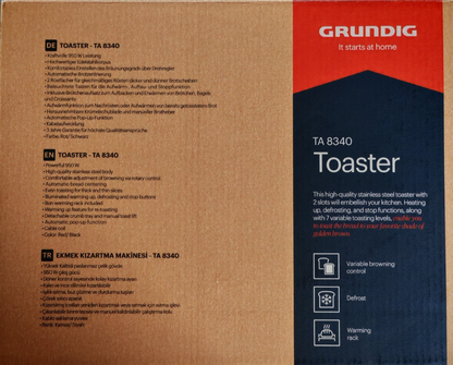 Grundig TA8340 Toaster 2 Scheiben 950W Brötchenaufsatz Edelstahl Rot B06