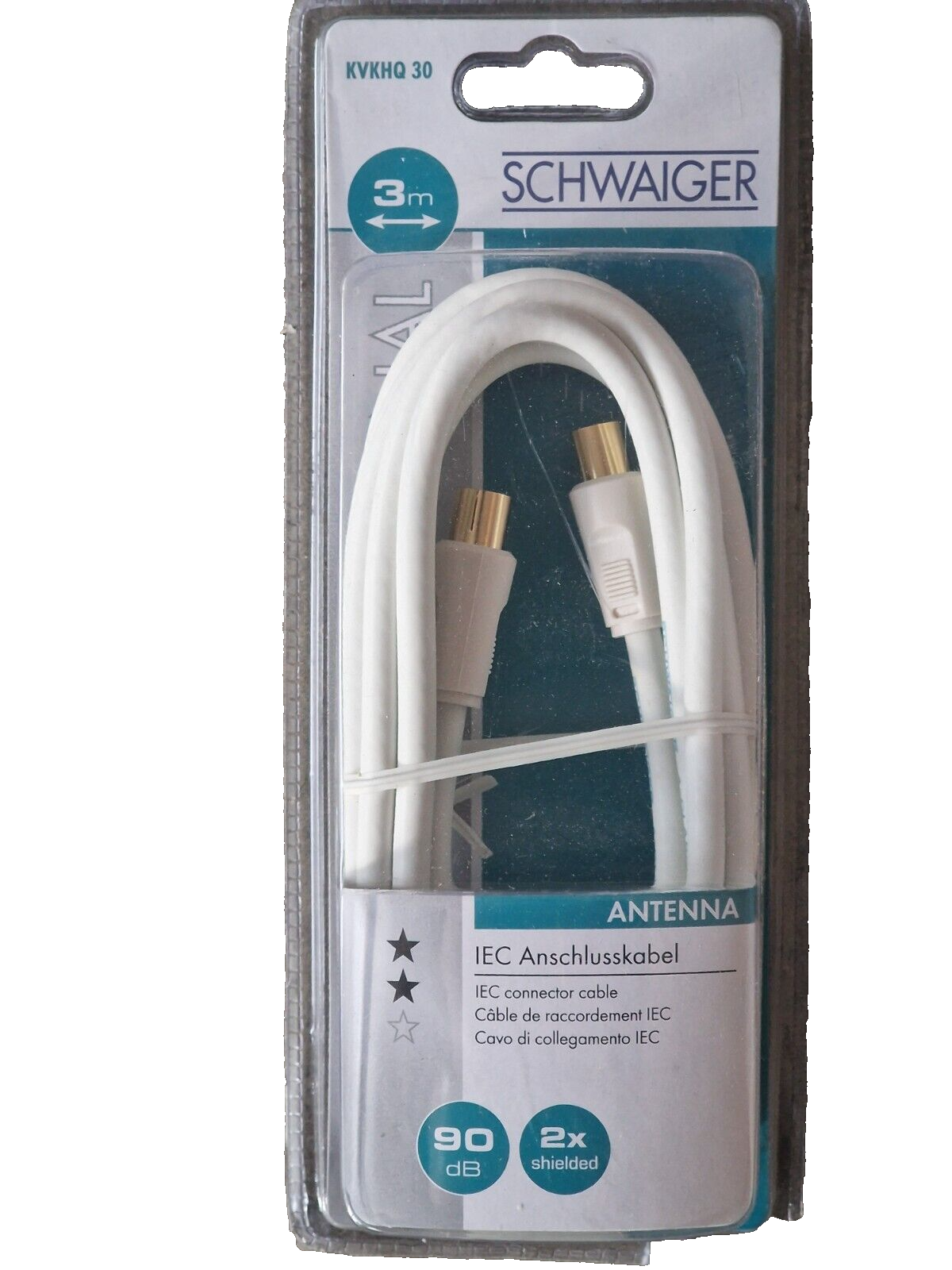 Schwaiger KVKHQ30 IEC Anschlusskabel 3m 90dB 2x Shielded TV