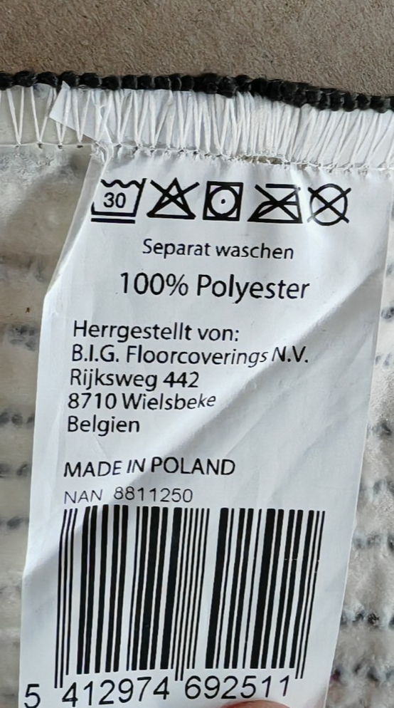 Hochflor Badteppich Badematte 42x78 cm Grau Schwarz Weiß Polyester Waschbar B7