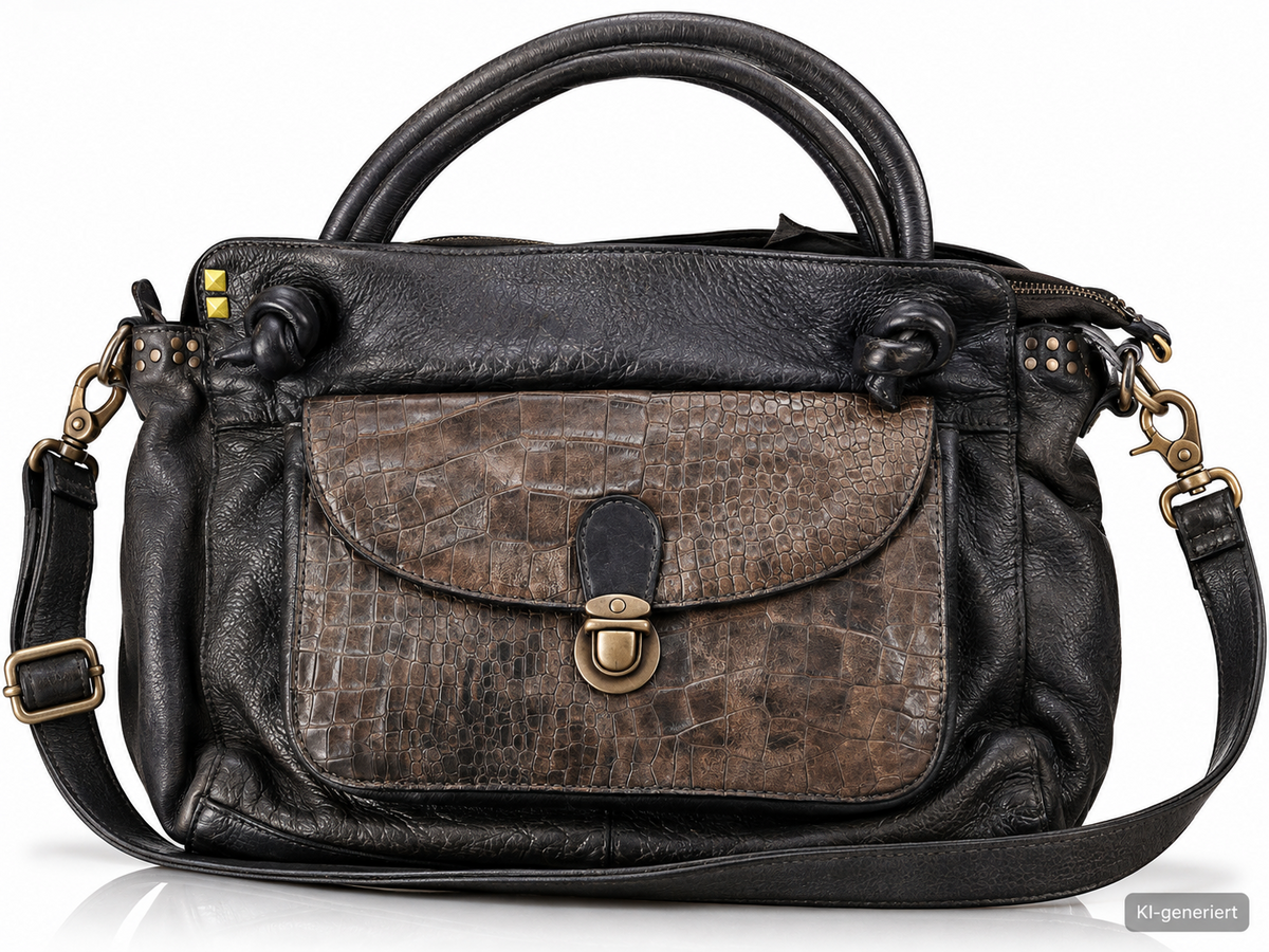 Desiderius Damen Ledertasche Schwarz Schwarz Rindsleder Handtasche Schulter H3