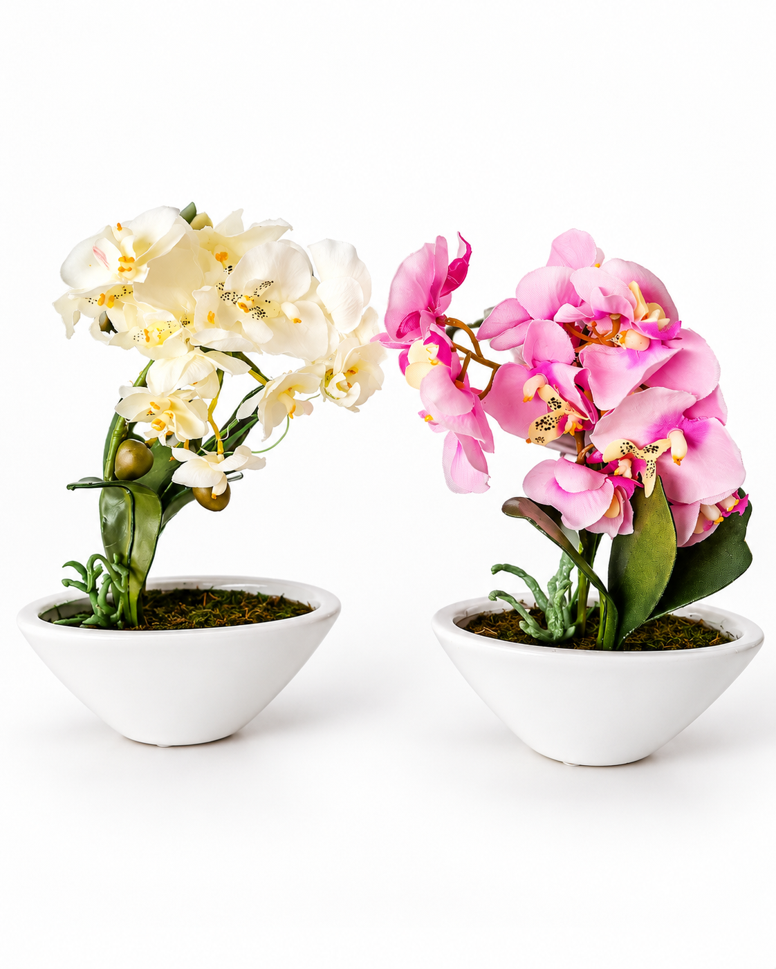 Künstliche Orchideen 2er Set Rosa Weiß Kunstpflanzen im Topf 22 cm Deko B7