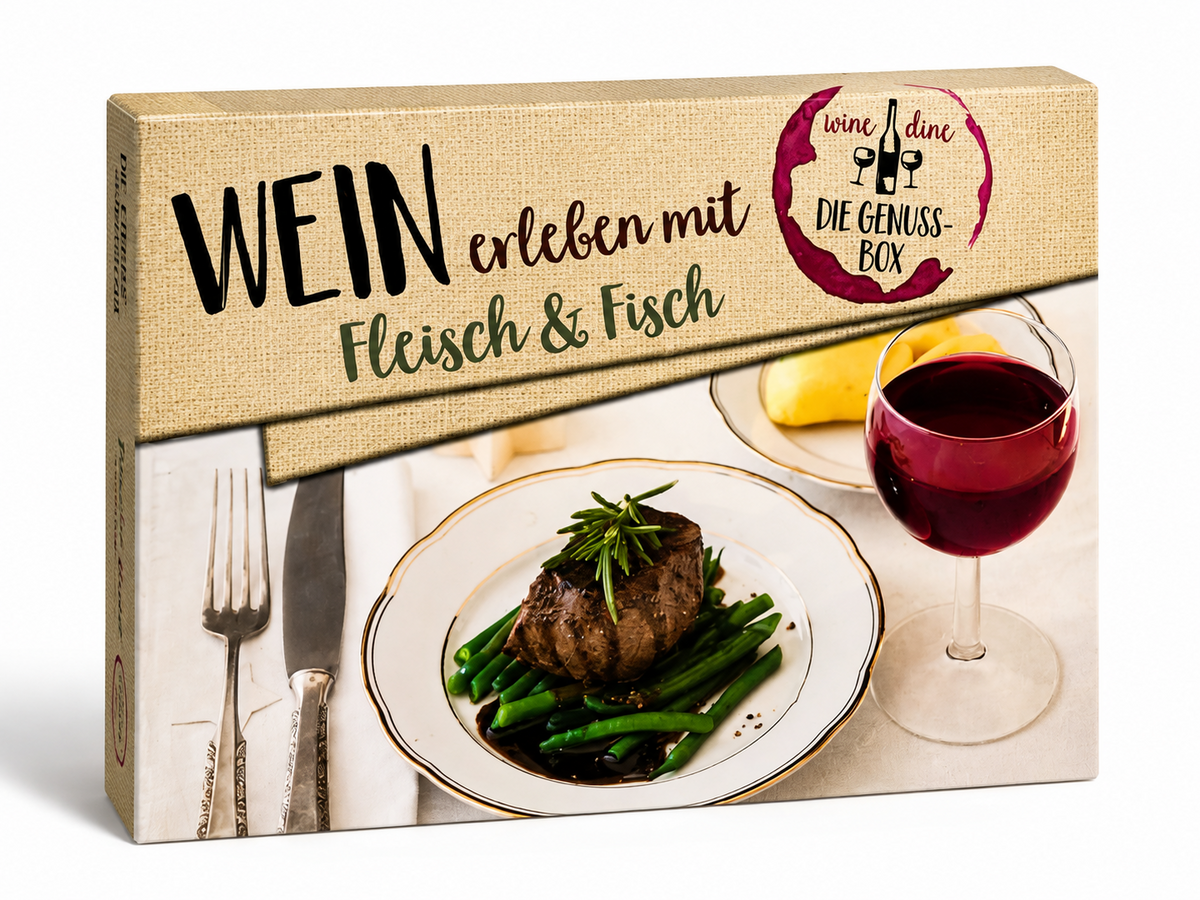 Wine & Dine Genuss-Box Fleisch & Fisch 50 Rezeptkarten Wein Rezepte Geschenk
